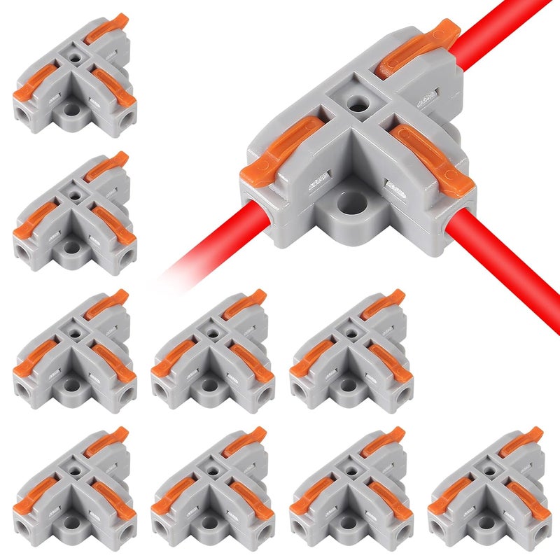 Meimom 10Pcs Compact Wire Conductor Connector, T-Shape Lever Nut Wire Connector, Quick Splitter 3 Way Electrical Connectors, AWG 28-12 - Image 1